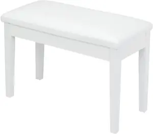 White Duet Piano Bench Wooden Keyboard Bench with Storage and Padded Cushion
