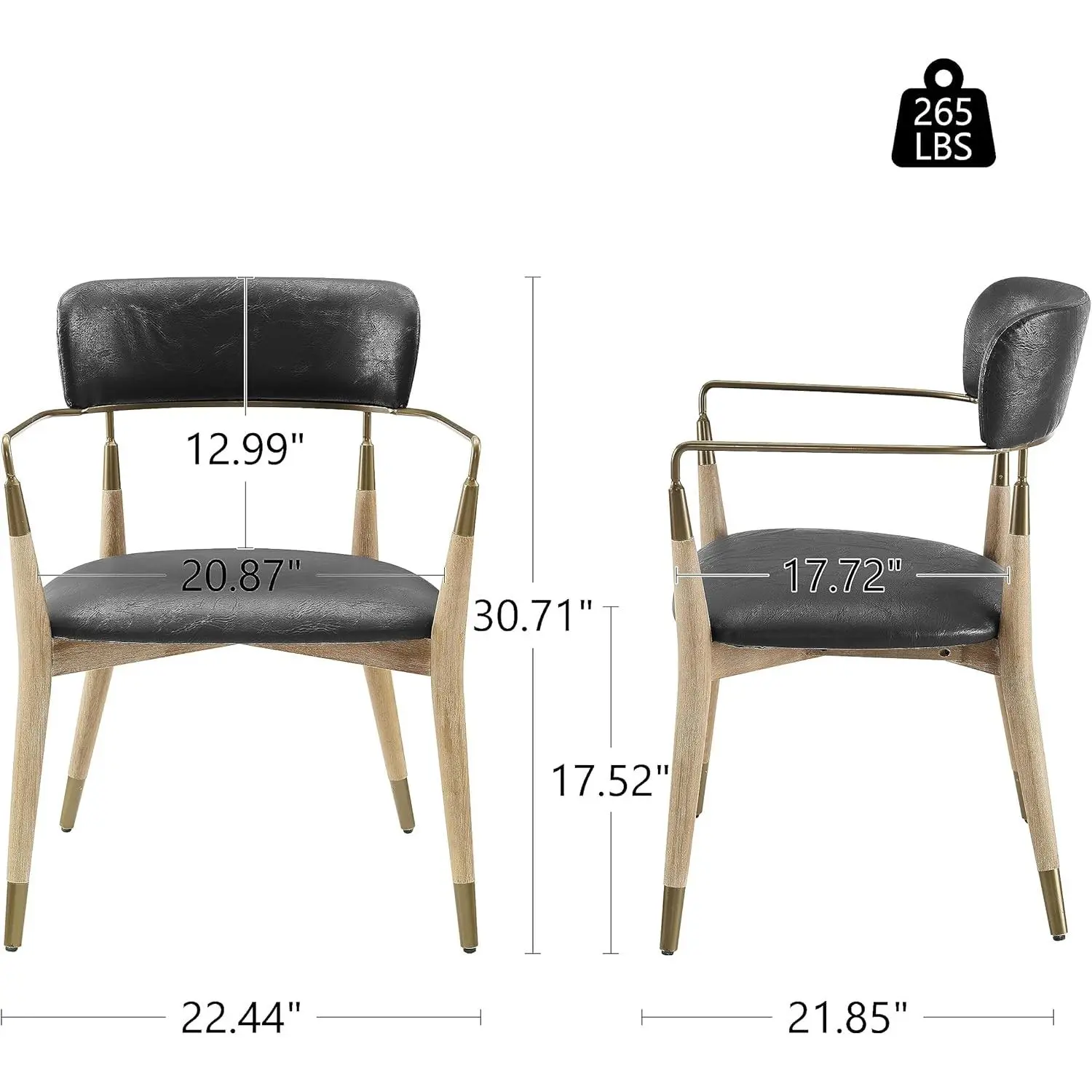 Art Leon Dining Chairs Set of 2 - Mid Century Modern Dining Room Chairs, Faux Leather Upholstered Accent Chair with Open Backrest, Wishbone Chair with Wood Legs, Black