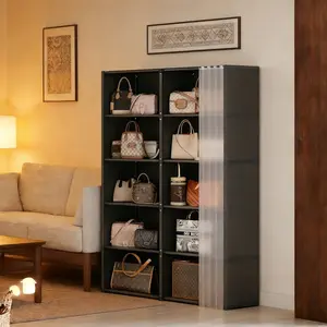 Household Storage Cabinet with Dustproof Curtain, Reinforced Double-Row Wardrobe, Freestanding Wardrobe Closet, Simple Design and Easy Assembly, Small Wardrobe Storage Cabinet Suitable for All House Types, Large Capacity, Essential for Home Use