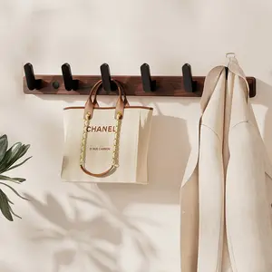 Walnut Wood Door Back Hook, Large Clothes Backpack Hat Bag Holder, Wall Mounted Fixed Bathroom Hanger, Entryway Hanging Rack