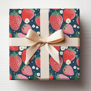 Strawberry Wrapping Paper Roll Strawberry Gift Wrap Roll, Strawberries Gift Wrapping, Cute Strawberries Wrapping Paper Design