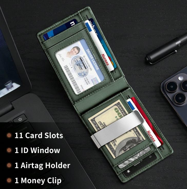 Men's AirTag Wallet - Black Leather with Card Slots & AirTag Holder for Secure Storage - Spacious Interior & Sleek Design