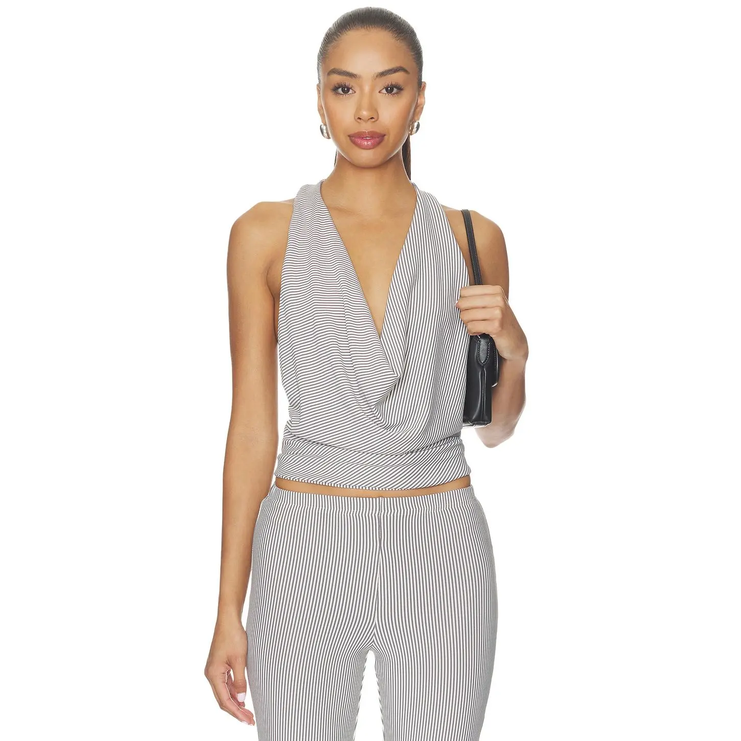 superdown Libbie Drape Top in Grey Stripe