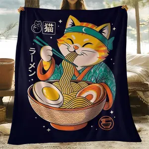 1pc Cat Ramen Blanket, Fun Ramen Throw Blanket, Light and Warm Bed Blanket, Throw Blanket, Sofa Blanket, Camping Office Travel Home Bedroom Decor, Best Gift Choice for Gifts