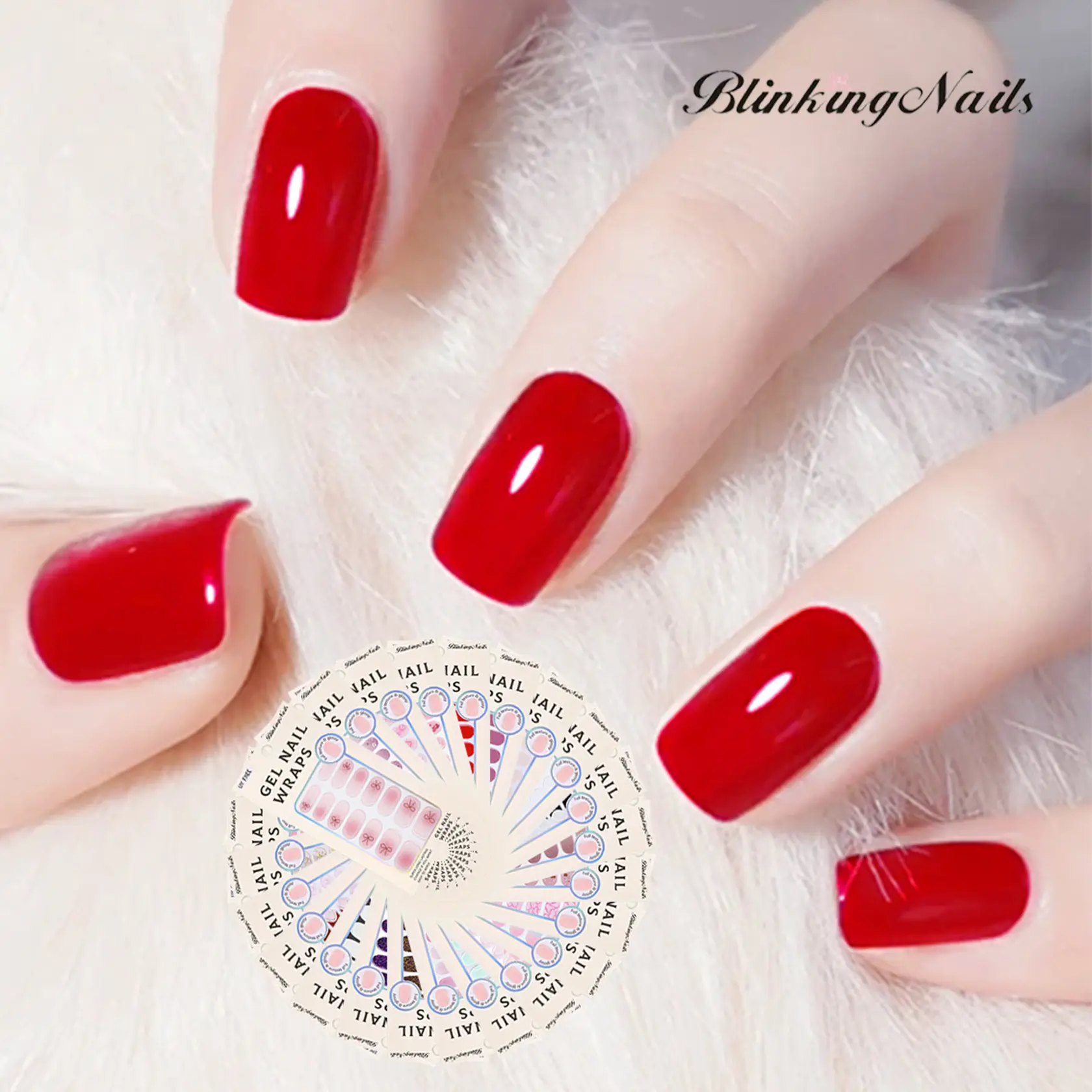 BlinkingNails No UV Nail Gel Sticker Sheet 16pcs Gel Nail Strips without UV Lamp Curing DIY Manicure Nail Salon Quality Multi-colored Self Adhesive Nail Decoration Stickers