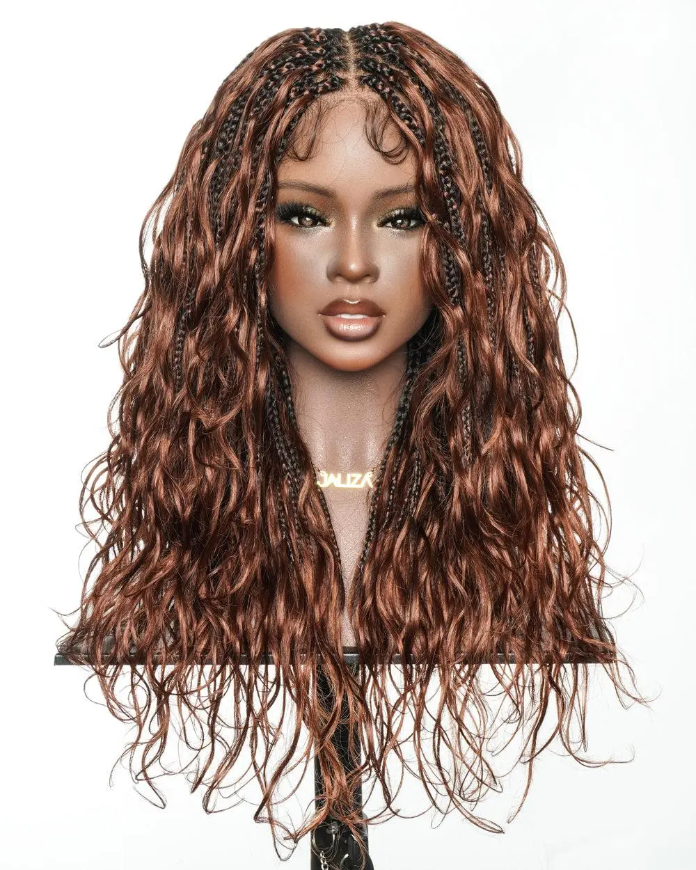 JALIZA Michelle Luxury Human Hair Full Lace Wig - Dark Auburn Brown Warm #33 Glow, Glueless Body Wave, Pre Bleached HD Knotless Bohemian Curly Boho Box Braids