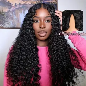 Deep Wave V Part Wigs Human Hair 200% Density Upgrade U Part Human Hair Wigs with Drawstring No Leave Out No Sew Glueless Clip In Half Wig for Women