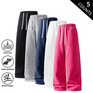 Men’s 5-Pack Wide-Leg Sweatpants – Casual Loose Drawstring Athletic Joggers, Breathable & Stretch Loungewear Pants