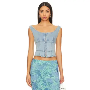 Free People Sally Denim Corset Top In Daylight Sky Combo