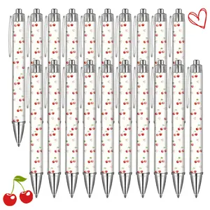 20 Pack Cherry Ballpoint Pens Heart Design Smooth Black Ink Replaceable Press Type for School Office Journal Gift Writing Pens Aesthetic Pens