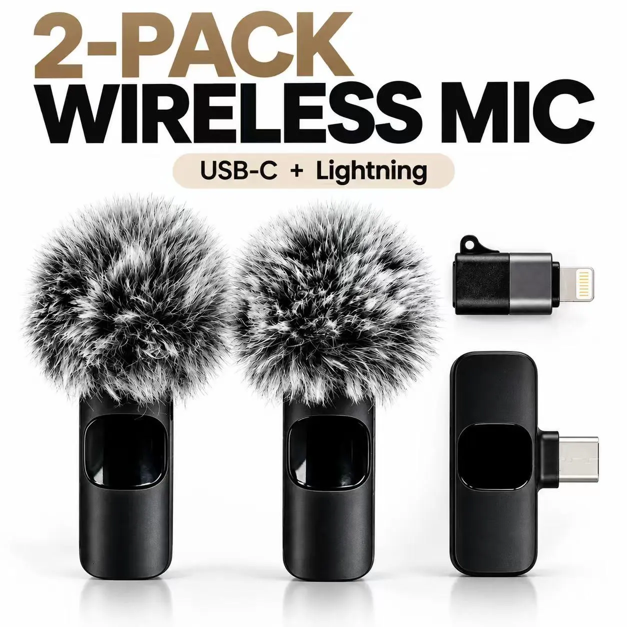 2-Pack Mini Wireless Clip-On Lapel Microphones for iPhone & Smartphones - Noise-Reducing Portable Mic Set, Premium Stereo Sound for Vlogging, Live Streaming, Content Creation