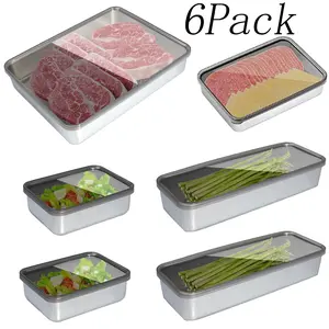 6 Pack Stainless Steel Airtight Storage Container with Lids,Bacon Cheese Container for Refrigerator,Stackable Fridge Organizer Bins,Deli Containers,for Vegetable,meat,Fruit