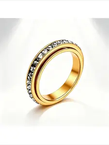Rotatable Anxiety Ring with Cz Gemstone, Cubic Zirconia Rings, Unisex Stress Relief Fidget Toy, Perfect Wedding Promise Gift, Fashion Promise Ring, Men and Women Jewelry