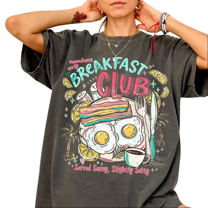 Breakfast Club T-shirt ,Comfort Acid Wash T-Shirt, Funny Unisex Breakfast Tee, Brunch Shirt, Food Lover Gift, Pancakes Eggs Shirt, Funny Graphic Tee, Trendy Women's Shirt, Game Day Tee, Vintage Style Graphic Design T-Shirt, Vintage Baggy Style Streetwear