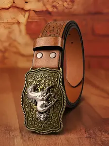 1Pcs Unisex seaweed bottom silver horse racing alloy retro buckle, 1.46in/3.7cm wide black and brown checkered embossed belt, personalized and fashionable, suitable for Western denim outfit, Halloween decorative belt, holiday gift.
