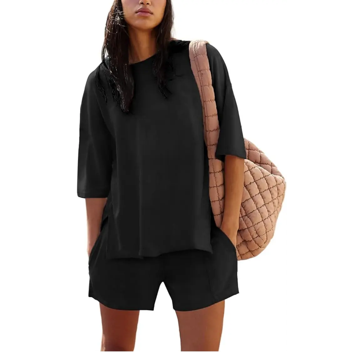 COCCKO Women's 2-Piece Matching Set - Women's Clothes, 100% Cotton Casual Loungewear with Oversized Shortsleeve Crewneck Top, Pockets Shorts, Pajama Sets, 2 Piece Sets