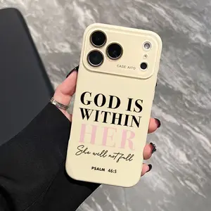 God Is Within Her Christian Dopamine Ins Style Solid Color Phone Case with Ultra Skin friendly Touch, All Inclusive Lens Phone Case Suitable for Apple 17 16 15 14 13 12