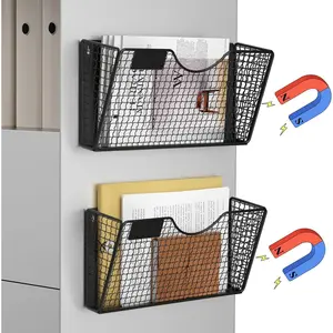 Magnetic File Holder - 2 Pockets Wall File Folders with No Drilling, Magnetic Paper Holder, Hanging Magazine Basket for Tidy Desk