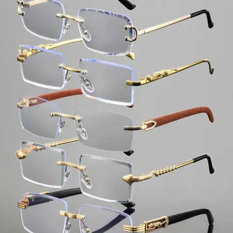 Men's Sleek Square Frame Eyewear with Leopard and Snake Pattern Decor, High-Quality Fashion Flat Lenses, Classic Metal & Wood Grain Design Temples, Square Fashion Glasses