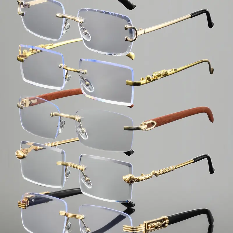 Men's Sleek Square Frame Eyewear with Leopard and Snake Pattern Decor, High-Quality Fashion Flat Lenses, Classic Metal & Wood Grain Design Temples, Square Fashion Glasses
