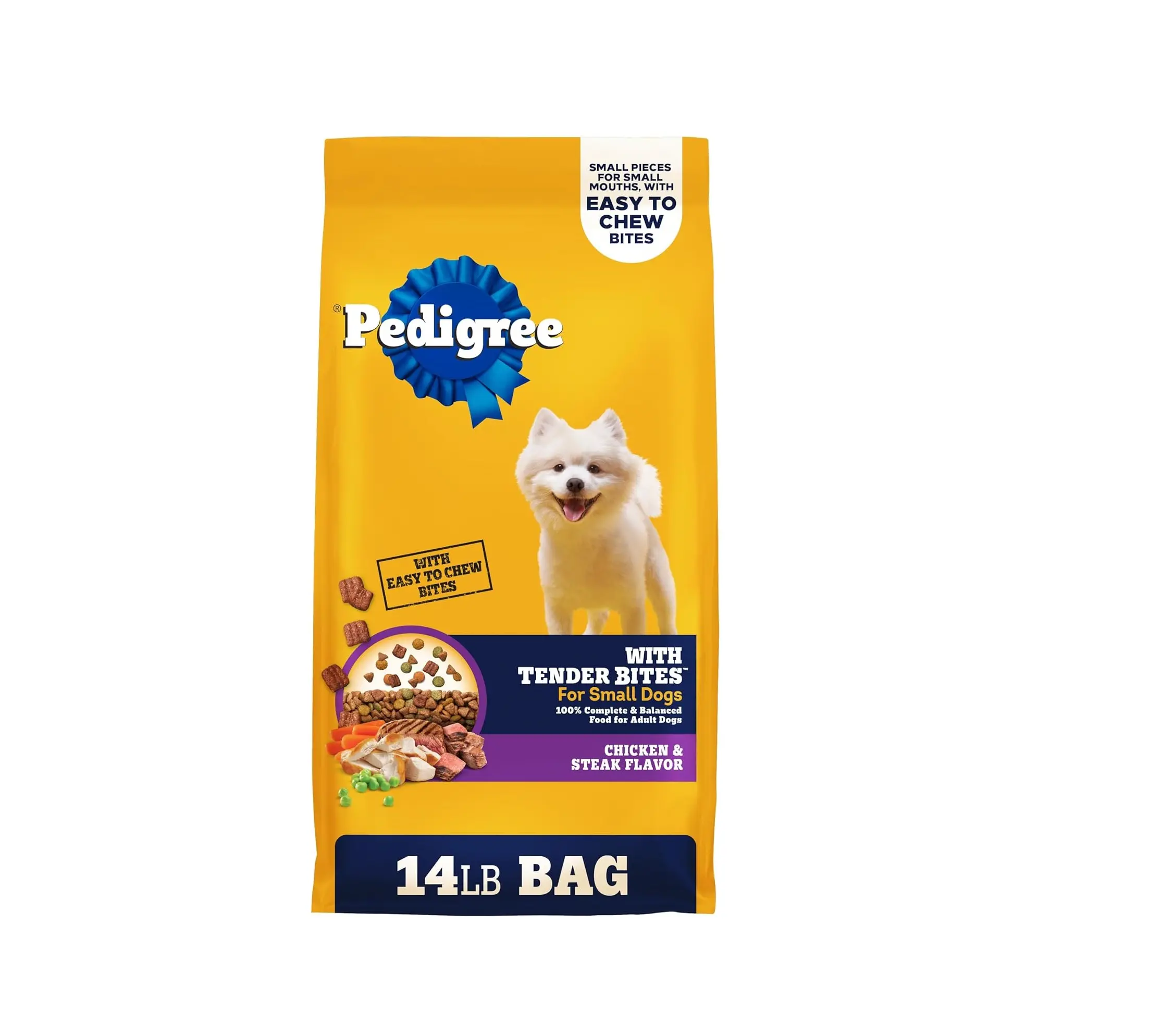 Pedigree Dry Dog Food Tender Bites for Small Breed Dogs, Adult Chicken and Steak Flavor, 14 lb. Bag