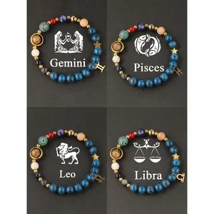 Zodiac Beaded Crystal Bracelet for Men & Women Gemini Pisces Leo Libra Designs Trendy Versatile Accessory Fashion Jewelry Gift Idea Perfect Birthday Present
