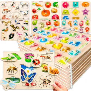 QUOKKA 8 Pack Rack Wooden Jigsaw Puzzles for Toddlers| ABC, Numbers & Animals