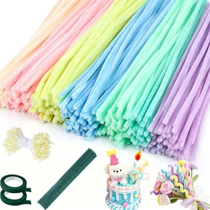 500 Pcs Macaron Pipe Cleaners Craft Kit, 7 Mixed Colors Chenille Stems with 400 Flower Stamens, 20 Floral Stems & 2 Tapes, DIY Art Floral Supplies for Bouquet Making, Creative Kids & Adults Craft Gifts