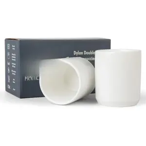 Dylan Ceramic Cappuccino Cups Set | Double Walled Ceramic Coffee Mug Set | Compact & Heat Insulated Cappuccino, , Coffee & Latte Cup | 8oz, Set of 2 | Whisper White