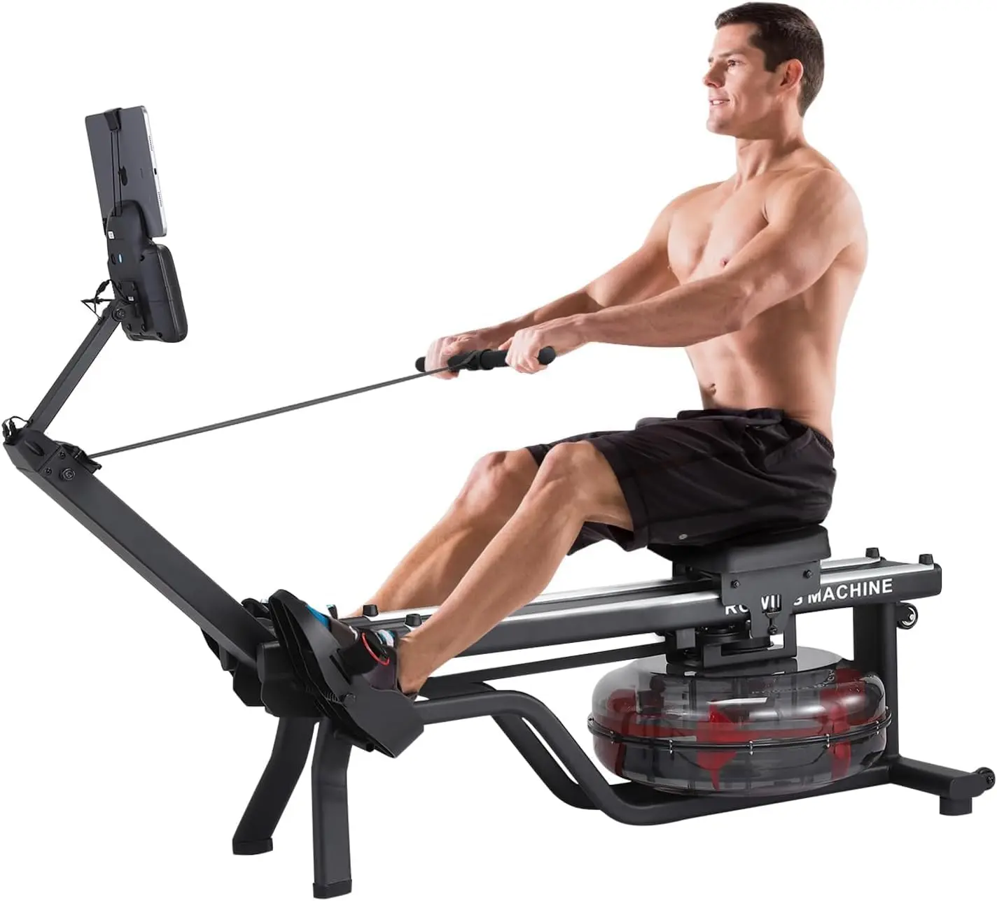 Water Rowing Machines for Home, 380 Lbs Capacity Rower Machine with Digital Monitor, Wide Ergonomic Seating and Tablet Holder, App Compatible