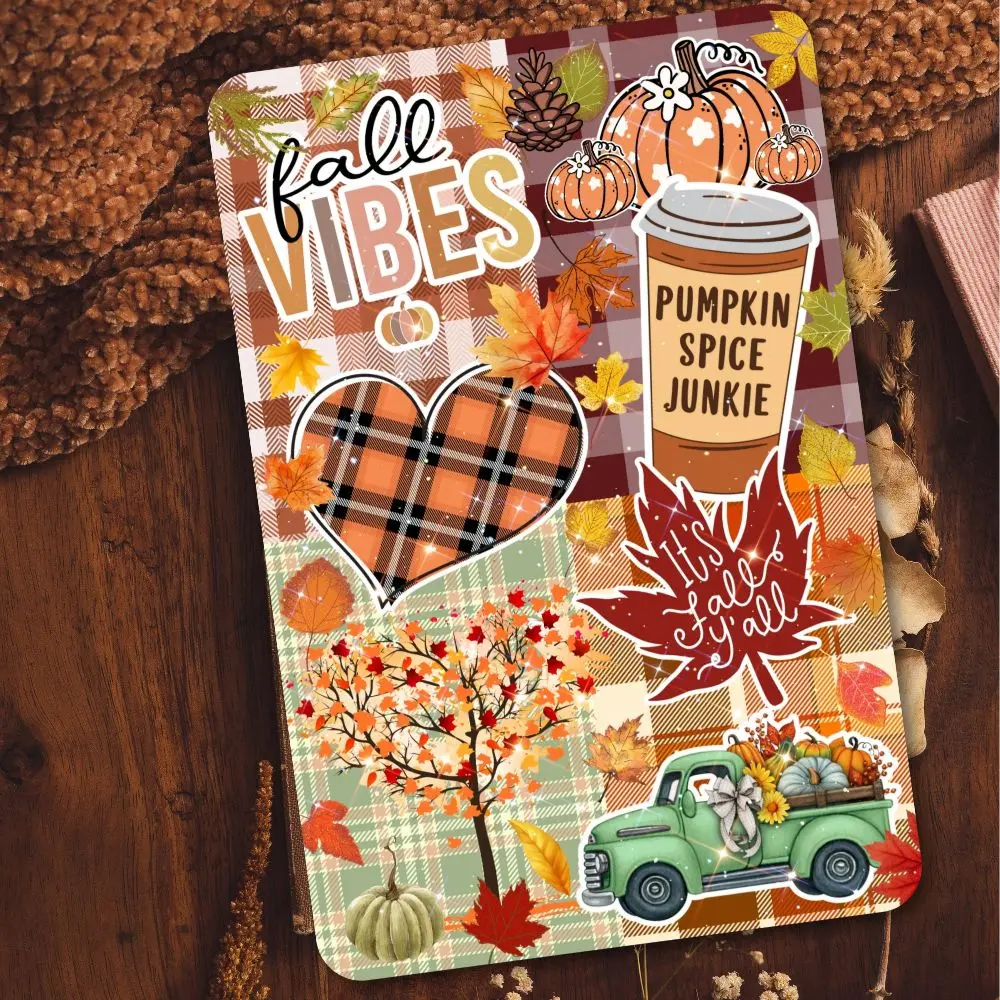 Cozy Fall Pumpkin Spice  Holographic Cardstock Clear Case Insert for Kindle | Romance Book Lover Gift | Bookish Stickers for Kindle | Kindle Decrating Accessories | Booktok Smartphone Aesthetic Cover | Plaid Fall