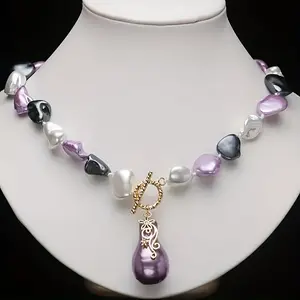 Elegant Luxury Culture Necklace with Asymmetrical Baroque Bead Pendant and Toggle Clasp - Versatile Gift for Banquets and Special Occasions
