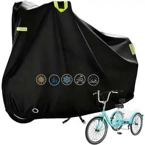 Heavy Duty 420D Waterproof Adult Tricycle Cover - Windproof UV Resistant All Weather Protection for Outdoor Storage of Electric Trike & Adult 3 Wheel Bike, Black