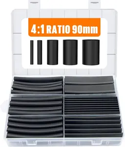 3.54 Inches Heat Shrink Tubing Kit 100 count, Ratio 4:1 Adhesive Lined, Dual Wall Tube - Marine Grade , 5 Diameters, Heat-Shrink Tube, Heat Shrink  Sleeve - Black