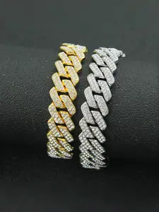 Hiphop Style Shiny Link Chain Bracelet, Unisex, Embellished with Rhinestones, Ice-Finished, Punk Style Wristband, Jewelry Gift, Rhinestone Decorated Bracelet, High Quality Bracelet