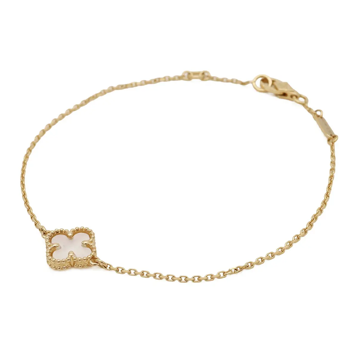 Pre-owned Van Cleef & Arpels 18K Yellow Gold (Au750) Small Leather Goods Sweet Alhambra Au750 Mother of Pearl Bracelet