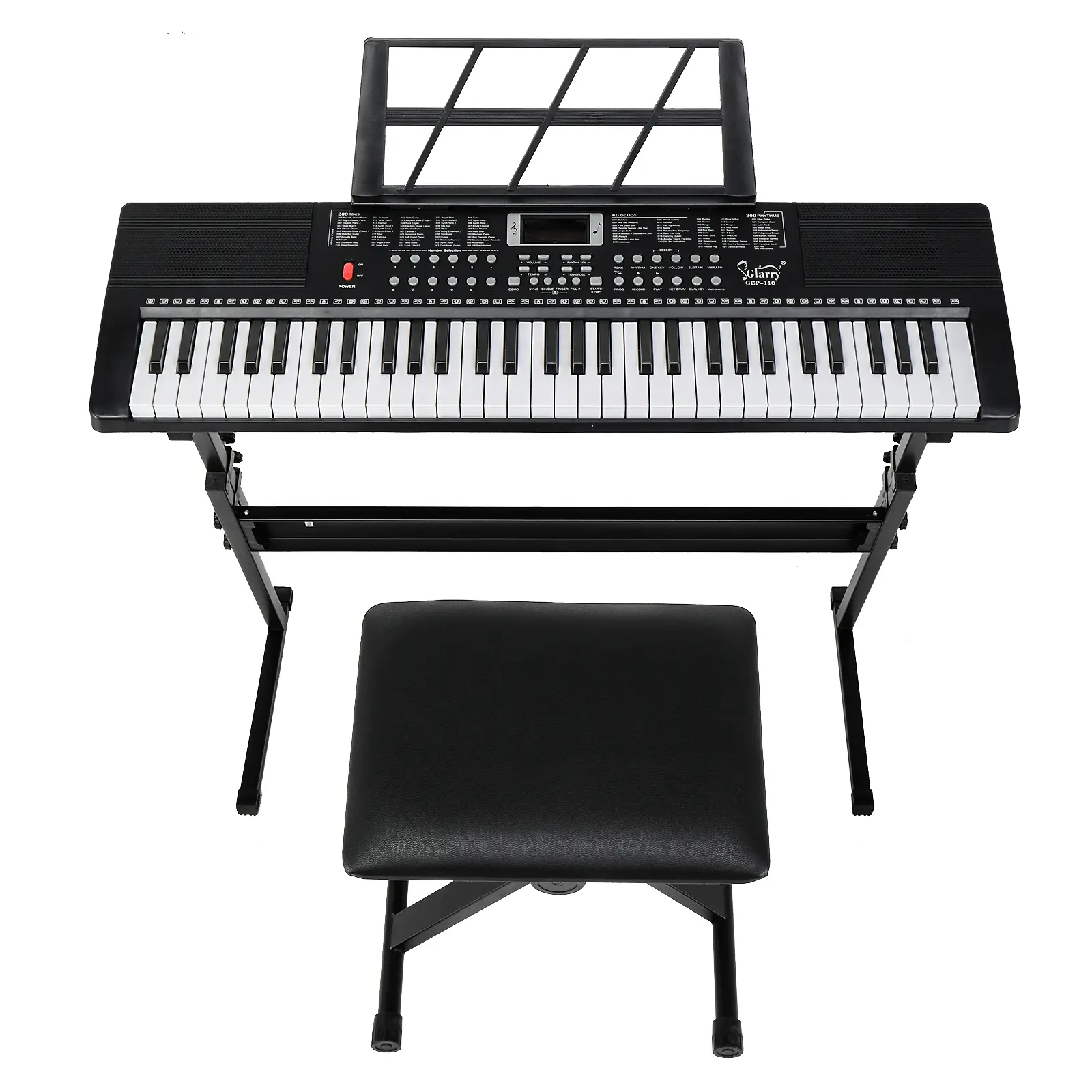 61-Key Multifunction Digital Piano Keyboard for 6+ Years Early Music Learners - 110 Tones, Learning Aid with Stand, Bench, Built-In Speakers, Headphone, Microphone, Music Rest, LED Screen, 3 Teaching Modes, Sustain Pedal, Note Stickers