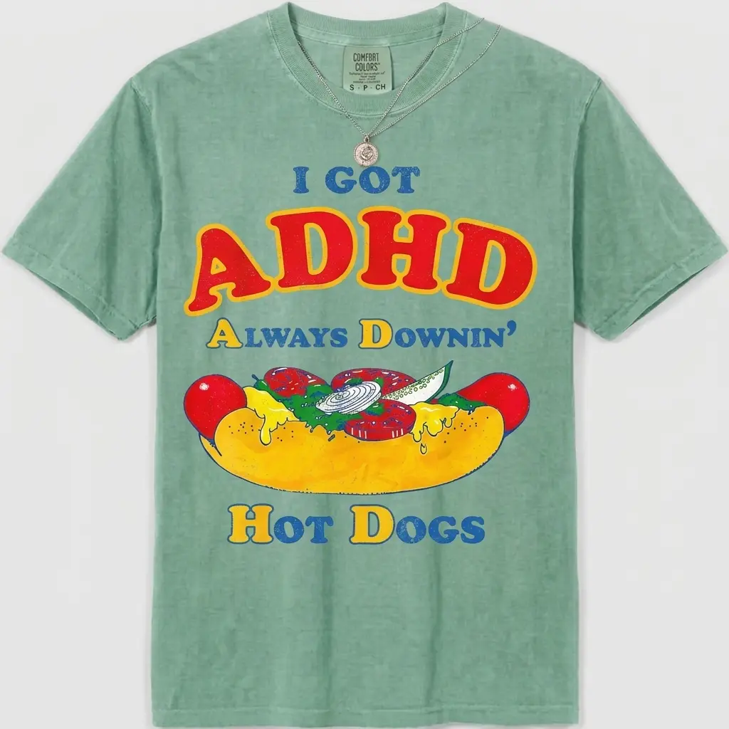 Women's Cotton Casual Classic Short-Sleeve Personalized Hot Dogs Graphic Shirt, Comfort Colors Funny Food Meme Relatable Humor Tee, Shortsleeve
