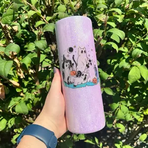 Color changing Halloween glitter Tumbler, Halloween cat witchy Tumbler 20 ounce tumbler