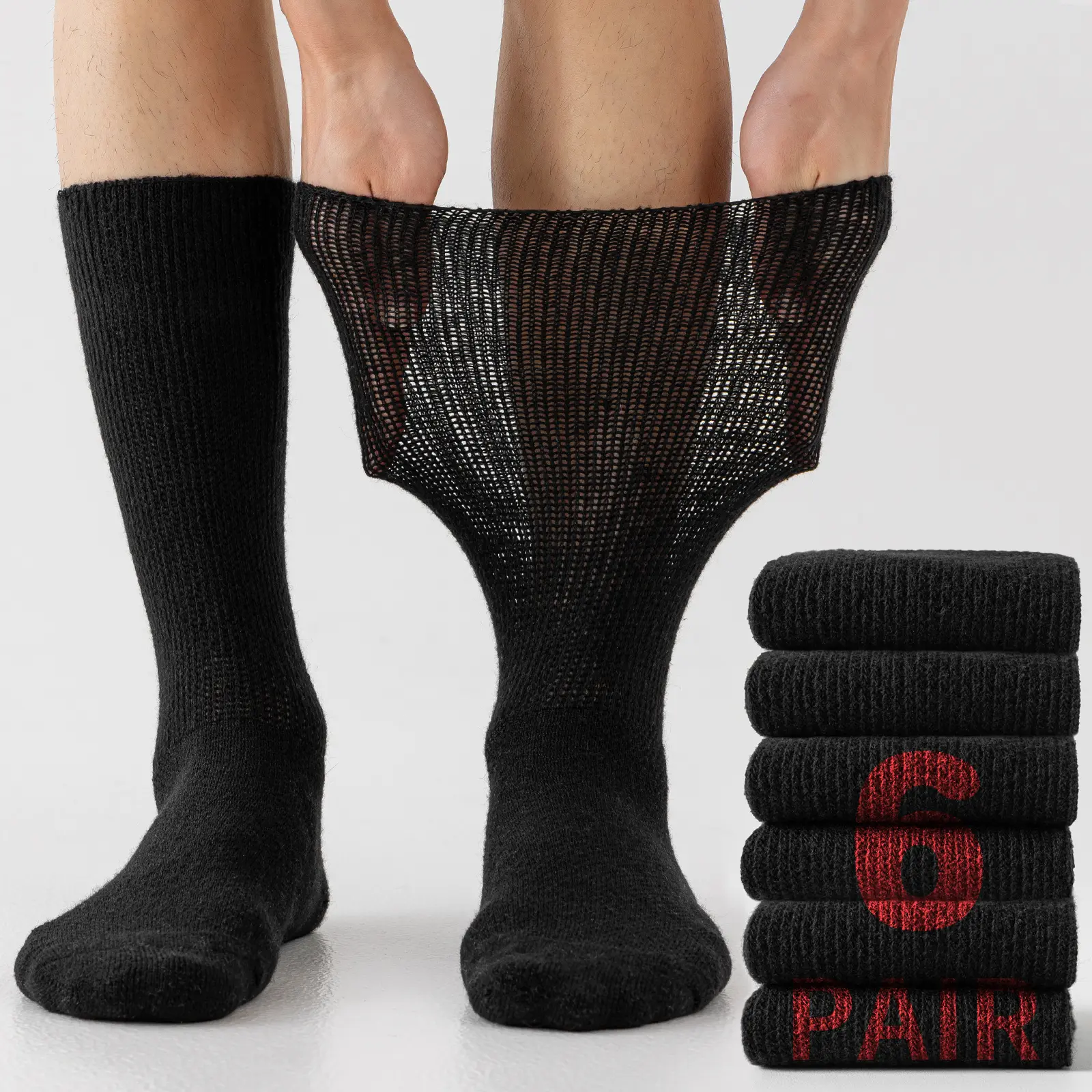6 Pairs Merino Wool Diabetic Socks for Men & Women, Thick Warm Loose Non-Binding Socks for Wide Feet, Soft Breathable