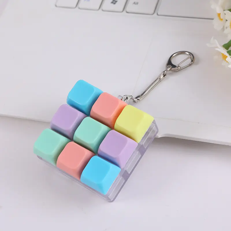 Stress-relief button macaron keyboard pendant, creative keychain for finger press