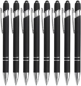 8 Pack Black Ballpoint Pen 2-in-1 Stylus - Retractable Metal Pen With Stylus Tip for Touch Screens, 1.0 mm Black Ink