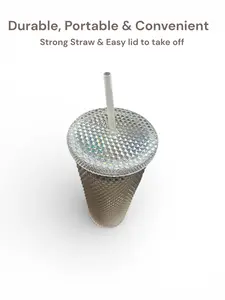 Luxe Diamond Crystal 21oz Plastic Tumbler with Lid and Straw, Durable, Keeps Drinks Iced Cold, Spill-Resistant (Sparkling Elegance) (Grey)