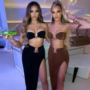 Hot Sale at AliExpress 2023 New Women's Clothing Sexy Slit Skirt Metal Buckle Tube Top