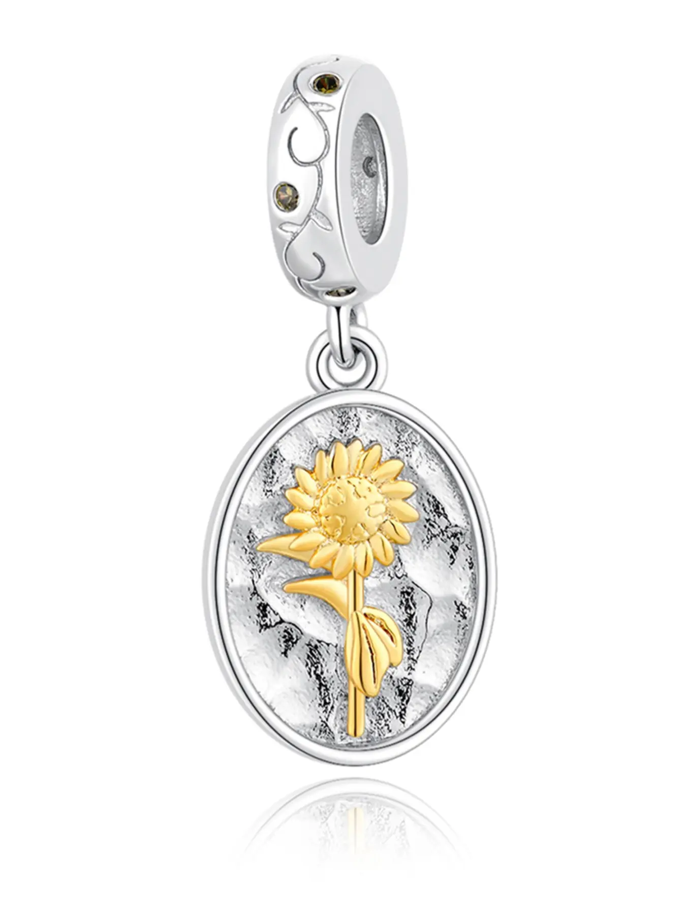 August Birthstone Sunflower Pendant, Copper Plated Silver Color, Zircon Embedded, Elegant Floral Charm, Perfect Birthday Gift