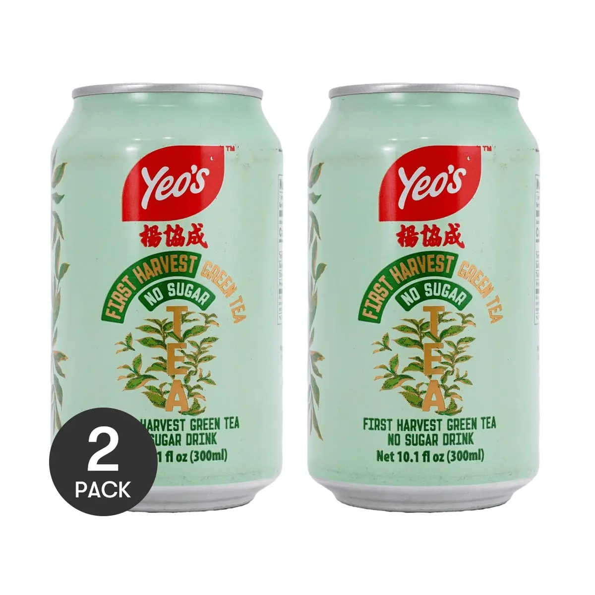2 Pack Yeo's Singapore Sugar-Free Green Tea 300ml - Authentic Asian Beverage, Refreshing & Healthy