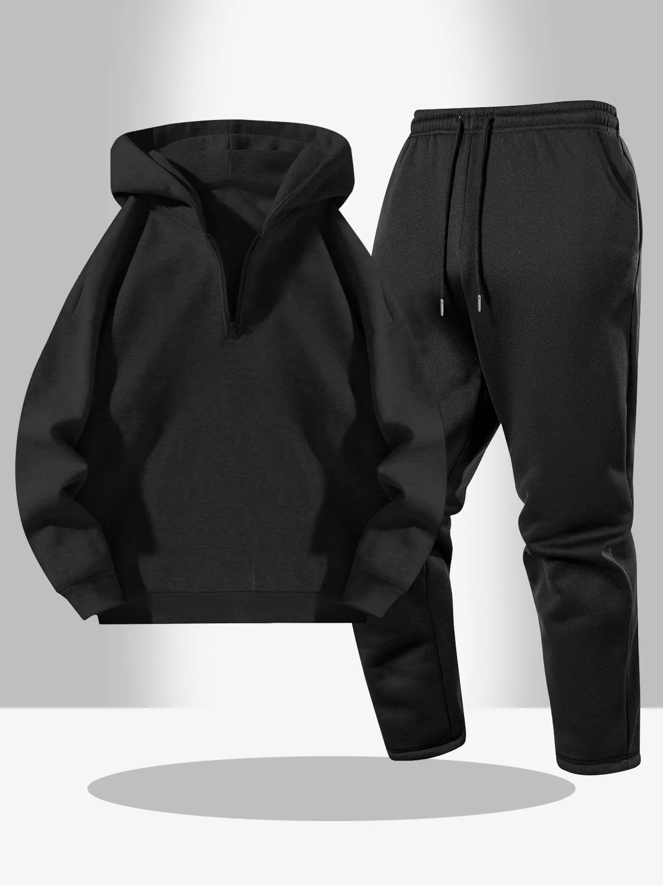 Men's Fall Winter Hoodie Set, Classic Solid Color Zip-Up Sweatshirt + Drawstring Casual Sport Pants, 2 Piece Tracksuit Sets, Streetwear Tracksuit Set, Casual Tracksuits, Airport Outfit