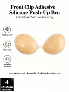 Waterproof Reusable Skin-Friendly Silicone Bra, Backless Strapless Push Up Lingerie, Wireless Anti Roll Invisible Bra, Anti-Slip Fit All Bust & Plus Size, Perfect for Party Beach Daily Wear, Free 10Pcs Flower Nipple Pasties