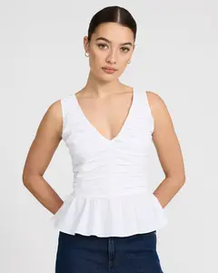 Express V-Neck Ruched Peplum Hem Tank