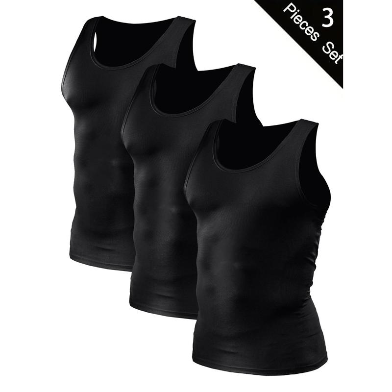 Men's 3pcs Compression Tank Top, High Stretch Crew Neck Sweat-absorbing ...